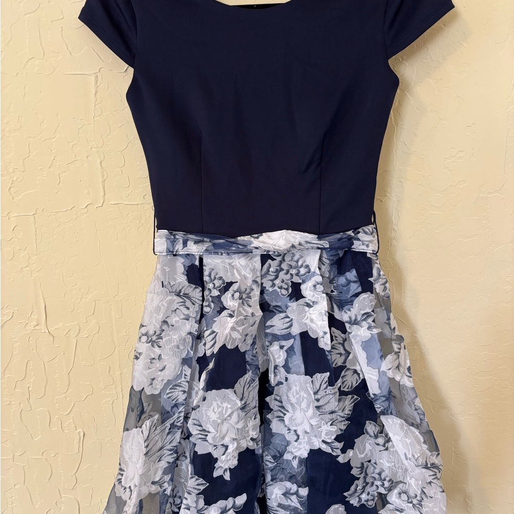 Elegant Navy and White Floral Dress